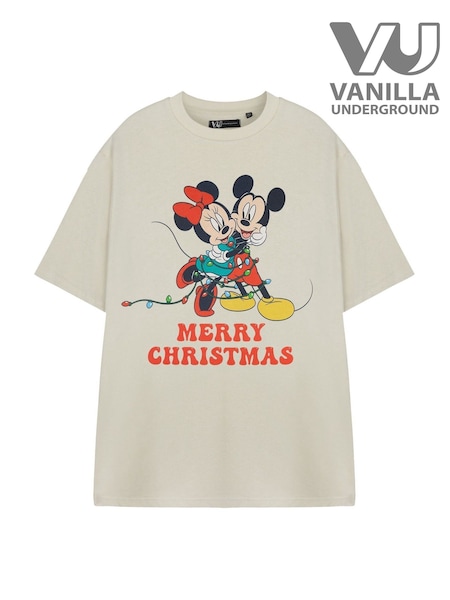 Vanilla Underground Cream Womens Disney Mickey & Minnie Mouse Christmas 100% Cotton T-Shirt (F06598) | €28