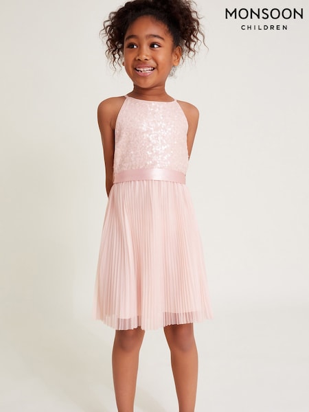 Monsoon Pink Keita Embellished Plisse Dress (F06613) | kr657 - kr800
