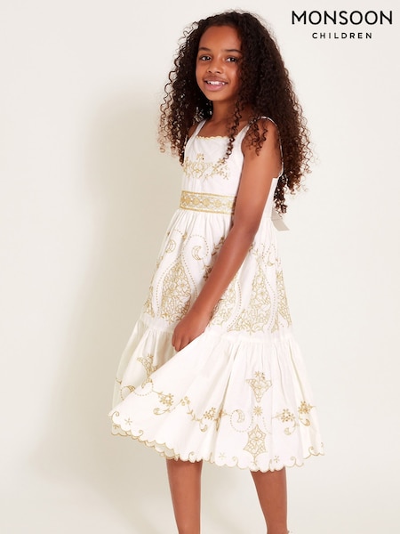 Monsoon Gold Floral Print Embroidered Dress (F06623) | ‏369 د.إ.‏ - ‏ 440‏ د.إ.