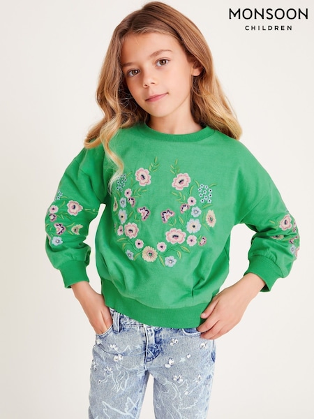 Monsoon Green Floral Print Embroidered Sweatshirt (F06625) | €32 - €37