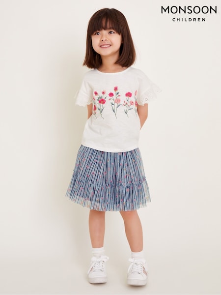 Monsoon Blue Floral Print T-Shirt and Tulle Skirt Set (F06643) | AED270 - AED305