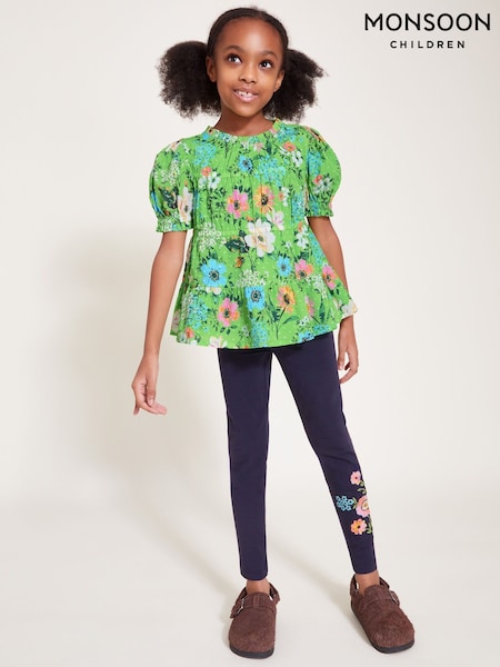 Monsoon Floral Print Tiered 100% Cotton Blouse and Leggings Set (F06650) | 283 LEI - 320 LEI