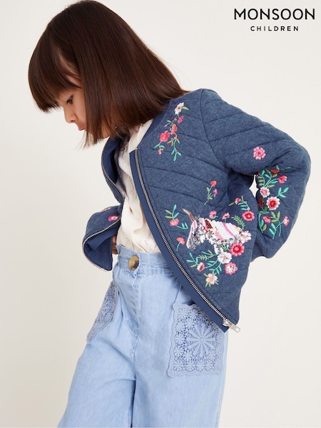 Monsoon Floral Print Unicorn Quilted Bomber 100% Cotton Jacket (F06659) | 50 € - 56 €
