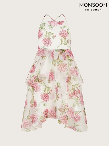 Monsoon Natural Strappy Peony Print Organza Dress (F06664) | ₪277 - ₪327