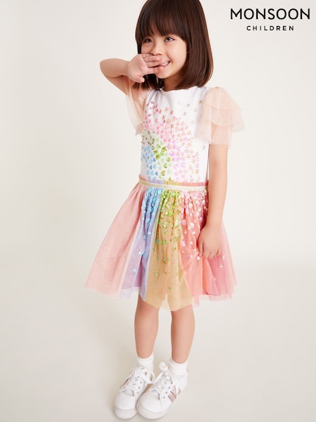 Monsoon Pink Sequin Rainbow Tulle Disco Dress (F06665) | $66 - $75