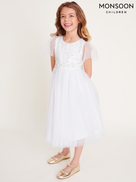 Monsoon White Bella Sequin Flower Communion Dress (F06676) | €73 - €86