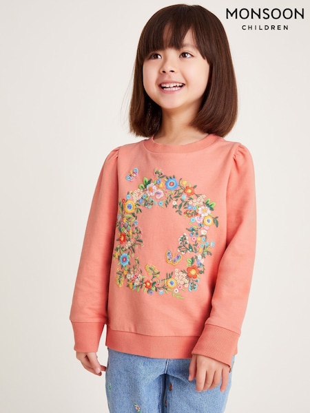 Monsoon Orange Floral Print Wreath Embroidered Sweatshirt (F06677) | €32 - €37