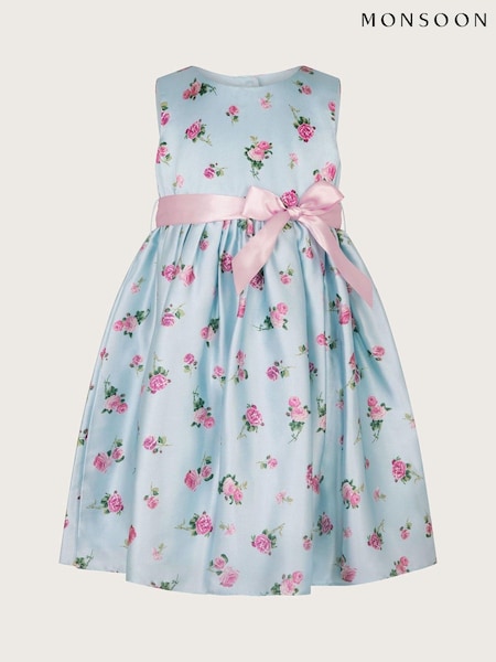 Monsoon Blue Baby Ditsy Floral Print Satin Dress (F06685) | €42