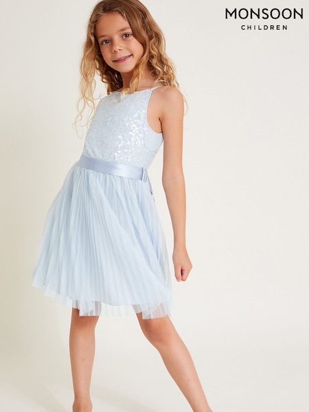 Monsoon Blue Keita Embellished Plisse Dress (F06692) | €70 - €86