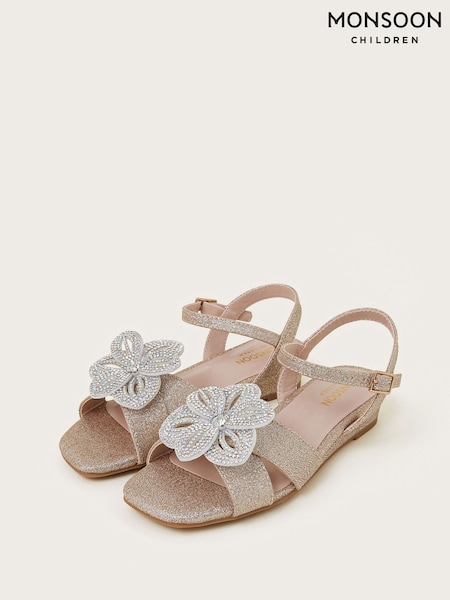 Monsoon Gold Diamante Flower Print Glitter Wedges Sandals (F06693) | kr414 - kr471
