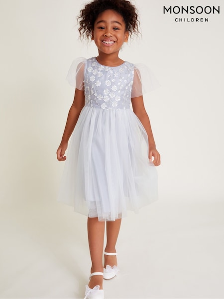 Monsoon Grey Bella Floral Print Embellished Dress (F06694) | €78 - €92