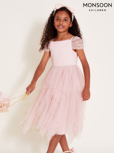 Monsoon Pink Scarlett Bardot Tulle Ruffle Dress (F06698) | AED369 - AED440