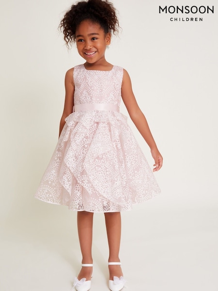 Monsoon Pink Illena Lace Print Ruffle Dress (F06702) | AED440 - AED511