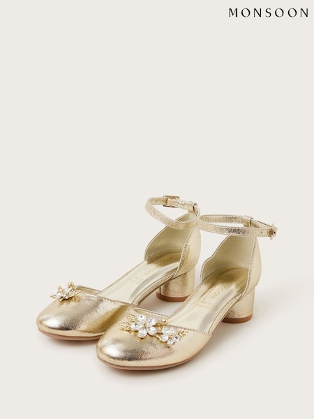 Monsoon Gold Gemstone Flower Metallic Two Part Heels (F06706) | AED192 - AED220