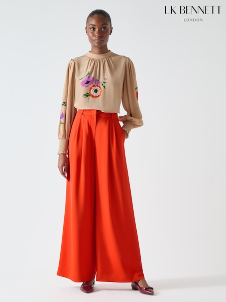 LK Bennett White Fleur Placement Floral Motif Blouse (F06725) | AED725