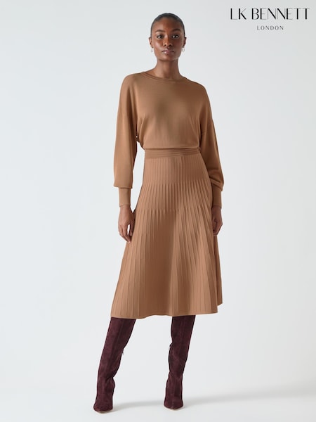 LK Bennett Brown Blakely 2-In-1 Ottoman Skirt Knit Dress (F06726) | ₪1,252