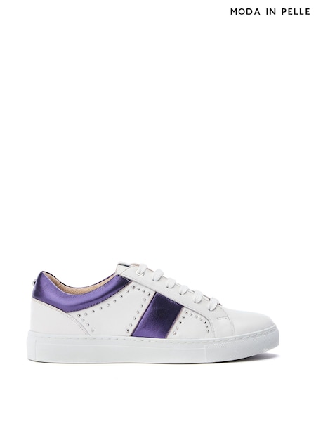 Moda in Pelle Bethel Stripe Panel Flat Sole Leather White Trainers (F06739) | €142