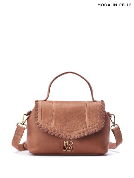 Moda in Pelle Amelia Whipstitch Detail Leather Brown Cross-Body Bag (F06745) | ₪448