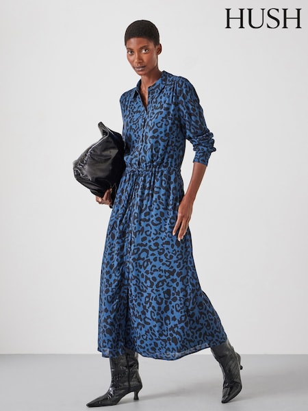 Hush Blue Printed Long Sleeve Midi Shirt Dress (F06773) | €79