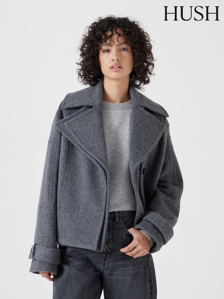Hush Grey Pure Wool Double Lapel Jacket (F06776) | €343