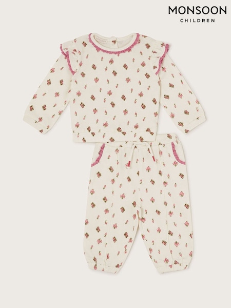 Monsoon Natural Newborn Print Floral Print Frilly Sweatshirt and Joggers Set (F06816) | ₪151