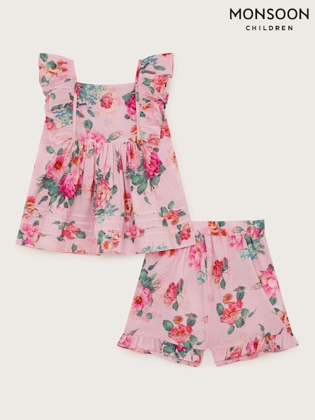 Monsoon Pink Baby Vintage Floral Pink 100% Cotton Top and Shorts Set (F06817) | 1,442 UAH - 1,562 UAH