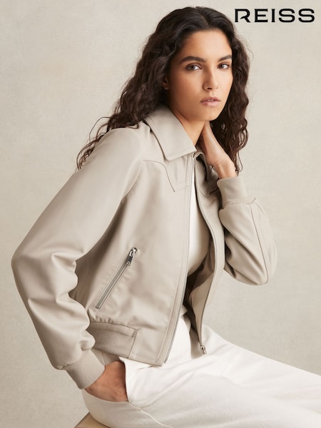 Reiss Grey Jasmine Leather Bomber Jacket (F06892) | $685