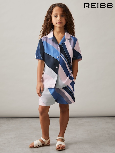 أزرق طباعة - Reiss Tommi Printed Cuban Collar Shirt (F06893) | ‏288 د.إ.‏