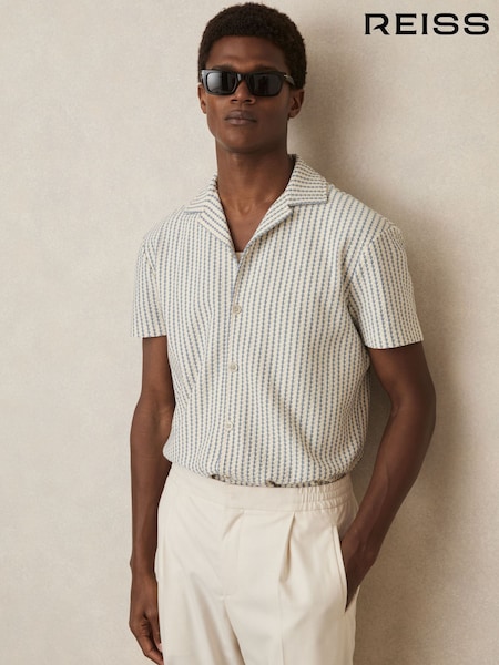 Reiss White/Soft Blue Tower Textured-Stripe Cuban-Collar Shirt (F06894) | €134