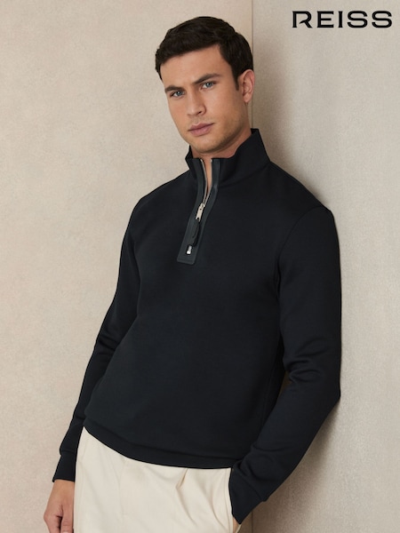 Laivasto Sininen - Reiss Hale Leather-placket Interlock Sweatshirt (F06900) | €186