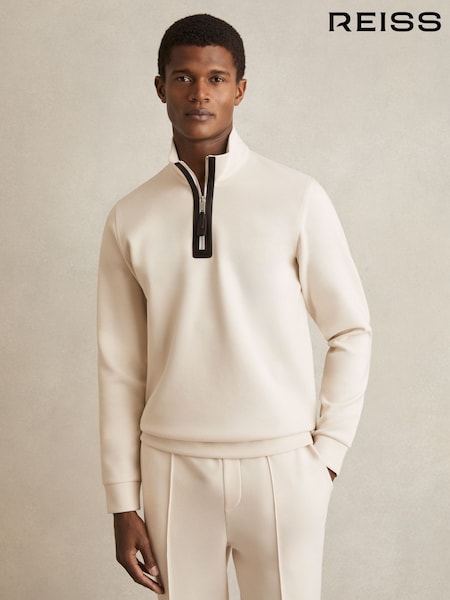 Off White - Reiss Hale Leather-placket Interlock Sweatshirt (F06903) | €186