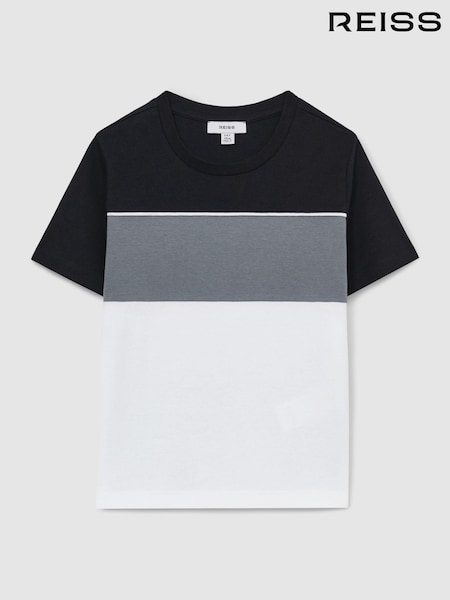 Reiss Airforce Blue Multi Cole 13-14 yrs Cotton Colour-Block Piped T-Shirt (F06904) | €33