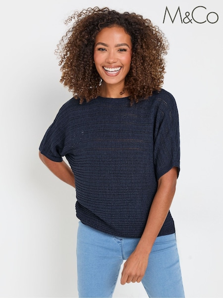 M&Co Blue Slash Neck Short Sleeve Jumper (F06943) | ₪151