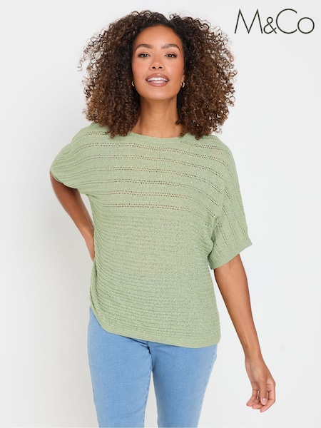 M&Co Green Slash Neck Short Sleeve Jumper (F06946) | ₪151