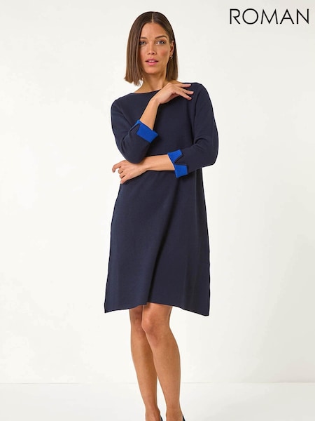 Sininen - Roman Double Faced Knitted Shfit Dress (F06965) | €91