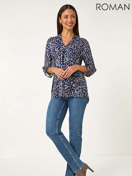 Roman Abstract Print V-Neck Stretch Top (F06975) | €53