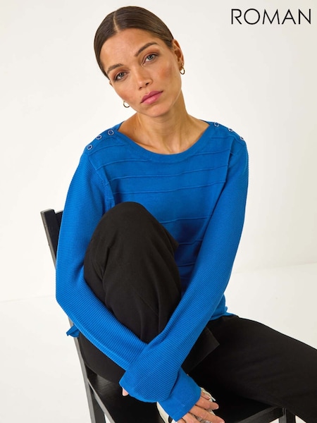 Roman Blue Button Detail Ribbed Jumper (F06978) | AED145