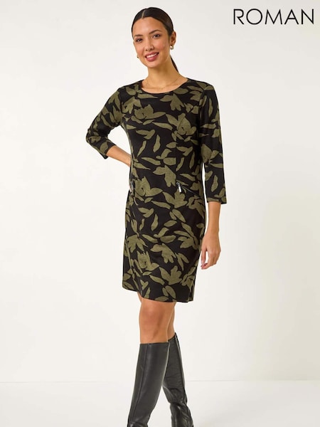Roman Leaf Print Pocket Detail Shift Dress (F06988) | €64