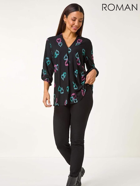 Roman Black Heart Print Longline Blouse (F06995) | €51