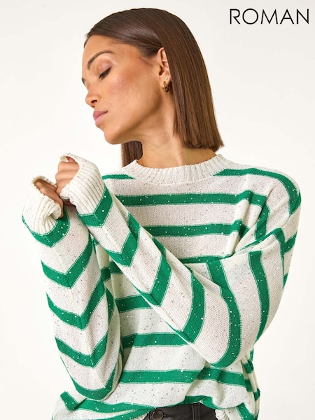 Roman Green Striped Sequin Knit Jumper (F06998) | €53
