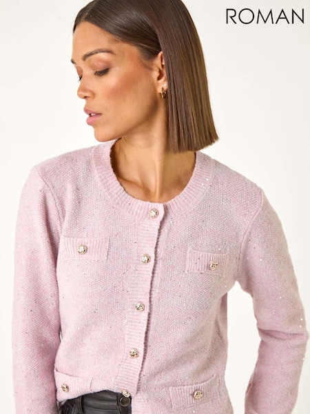 Roman Pink Sequin Knit Cardigan (F07001) | ₪283