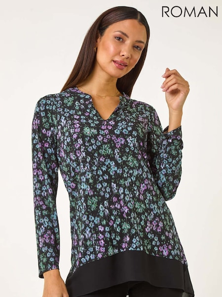 Roman Floral Print V-Neck Tunic Top (F07016) | ‏145 د.إ.‏