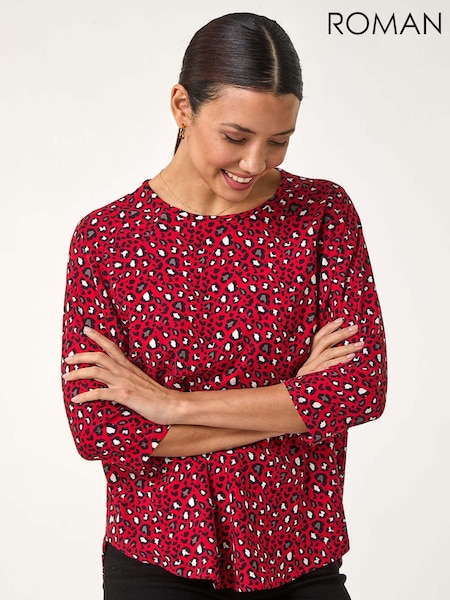 Roman Red Animal Print Raglan Sleeve Stretch Top (F07019) | €40