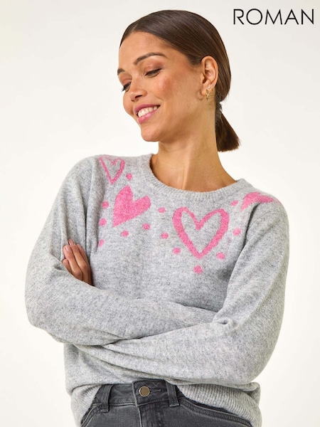 Roman Grey Heart Detail Knit Jumper (F07021) | €53