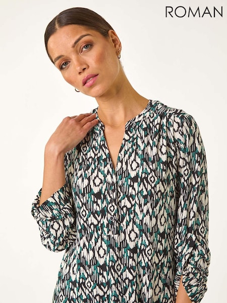 Roman Blue Print V-Neck Stretch Blouse (F07023) | €57