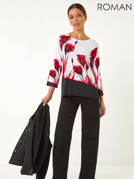 Roman Red Floral Print Hotfix Knit Jumper (F07029) | €53