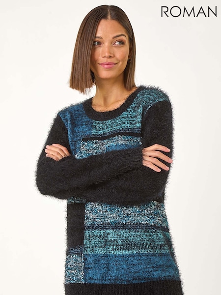 Roman Green Colour Block Fluffy Knit Jumper (F07030) | AED328