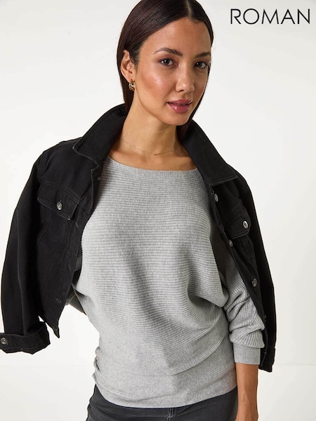 Roman Grey Ribbed Batwing Knit Jumper (F07036) | €51