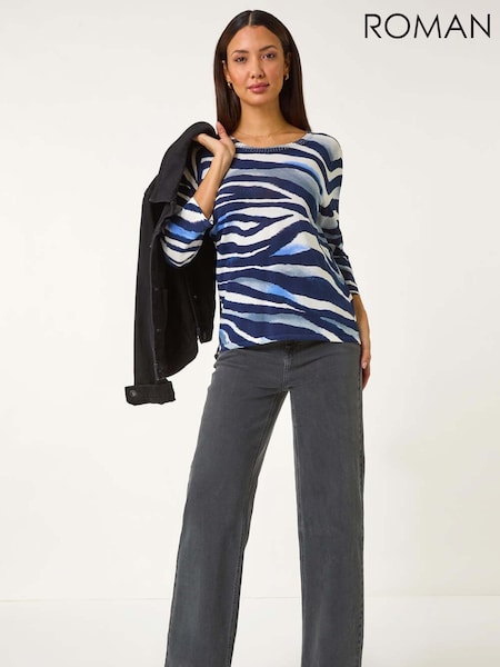 Roman Blue Ombre Animal Print Knit Jumper (F07037) | €53