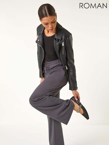 Roman Grey Wide Leg Ponte Trousers (F07048) | AED291